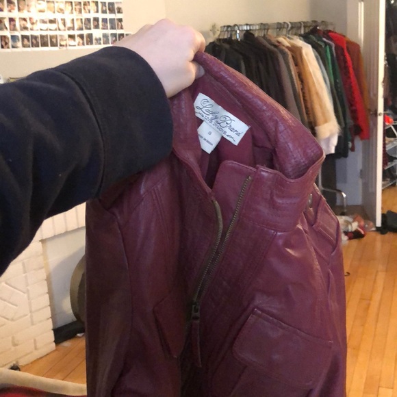 Deep wine lucky brand genuine leather coat - Picture 3 of 4